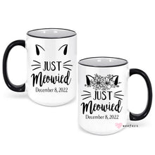 Load image into Gallery viewer, Just Married Couple Mug, Cat Mug Set, Just Meowied Coffee Cup Gift, Getting Meowied Gift, Just Married Cat Lover Gift Set, Couples Mug
