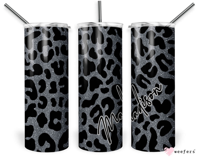 Personalized Black Leopard Tumbler - Custom Name Travel Mug Tumbler for best friend - Gift For Her - 20oz Tall Skinny Tumbler with Lid