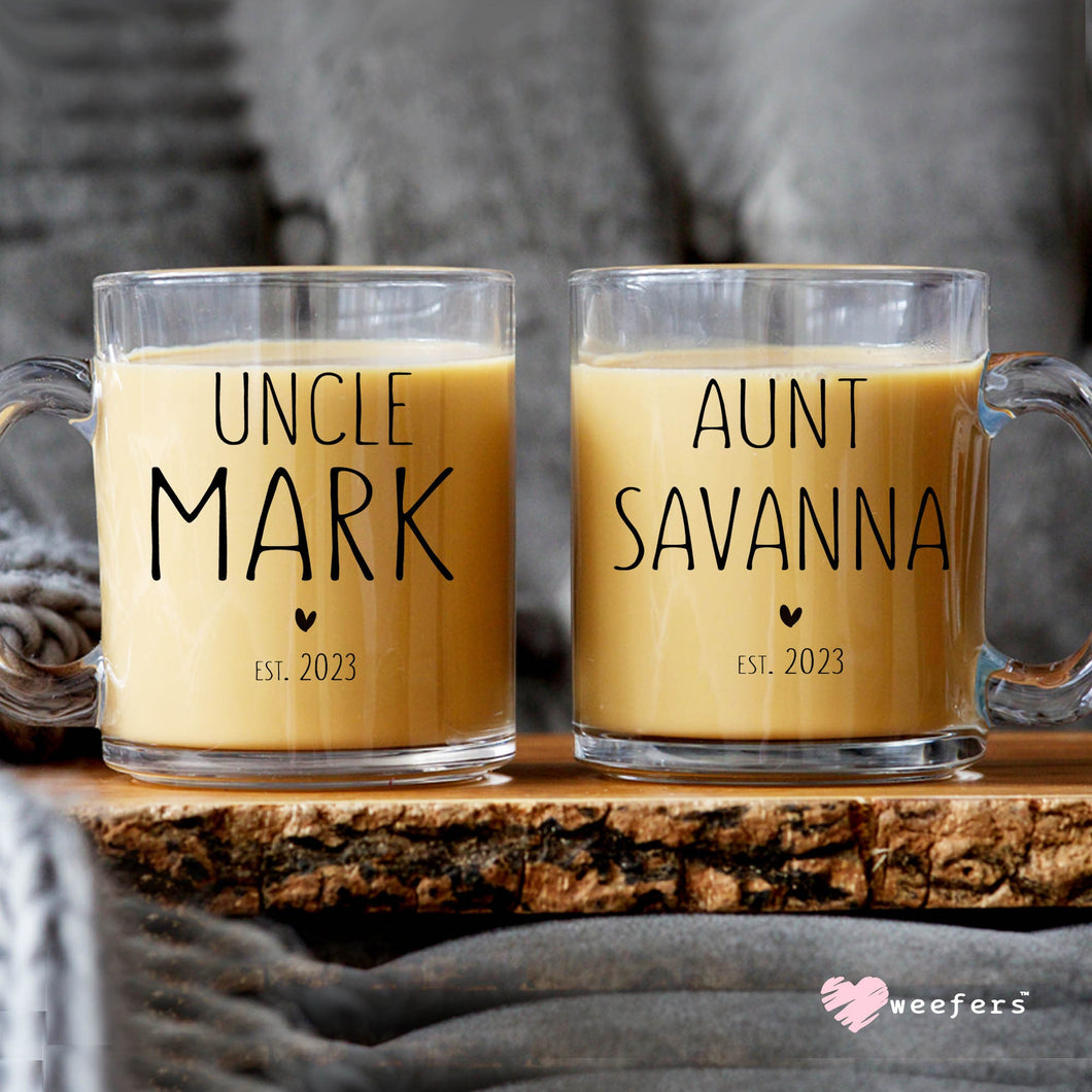 New Aunt Gift, Aunt and Uncle Couples Mug Set, Gift for new Auntie, New Uncle Mug, Gift for her, Gift for brother, Baby Reveal to sister
