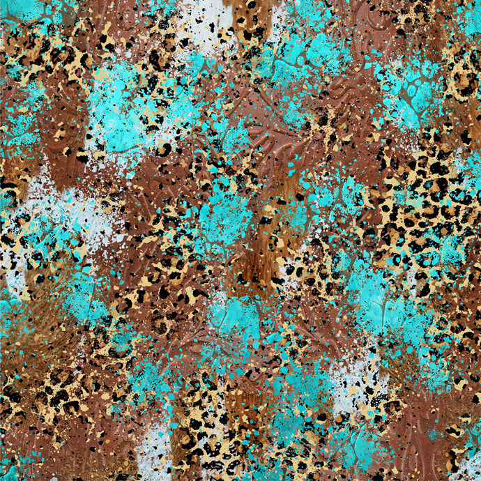 Pattern Adhesive Vinyl - Cheetah Turquoise Tooled Leather (VS00008) Weefers
